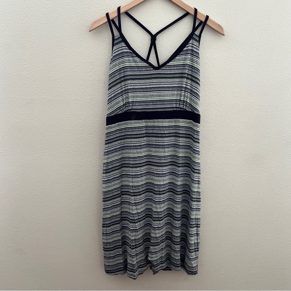Dakini Striped Sleeveless Dress with Crisscross Back, Brown/Green, Size XL